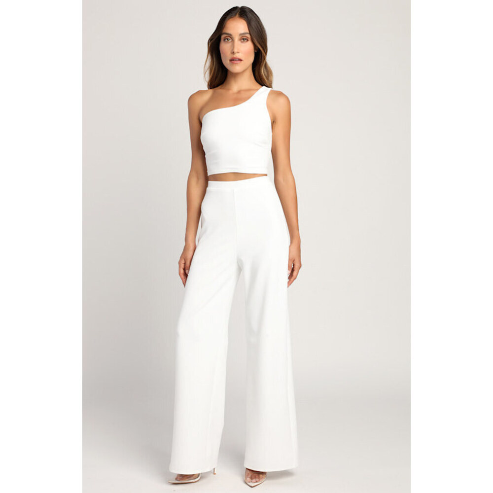 (NWT) LULUS • Amor And Beyond Ivory One-shoulder Two-piece Jumpsuit White -Small